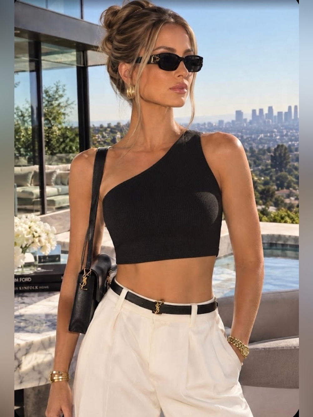 Crescent | Black One-Shoulder Tank | Size S | Selling Sunset Mary Bonnet Core